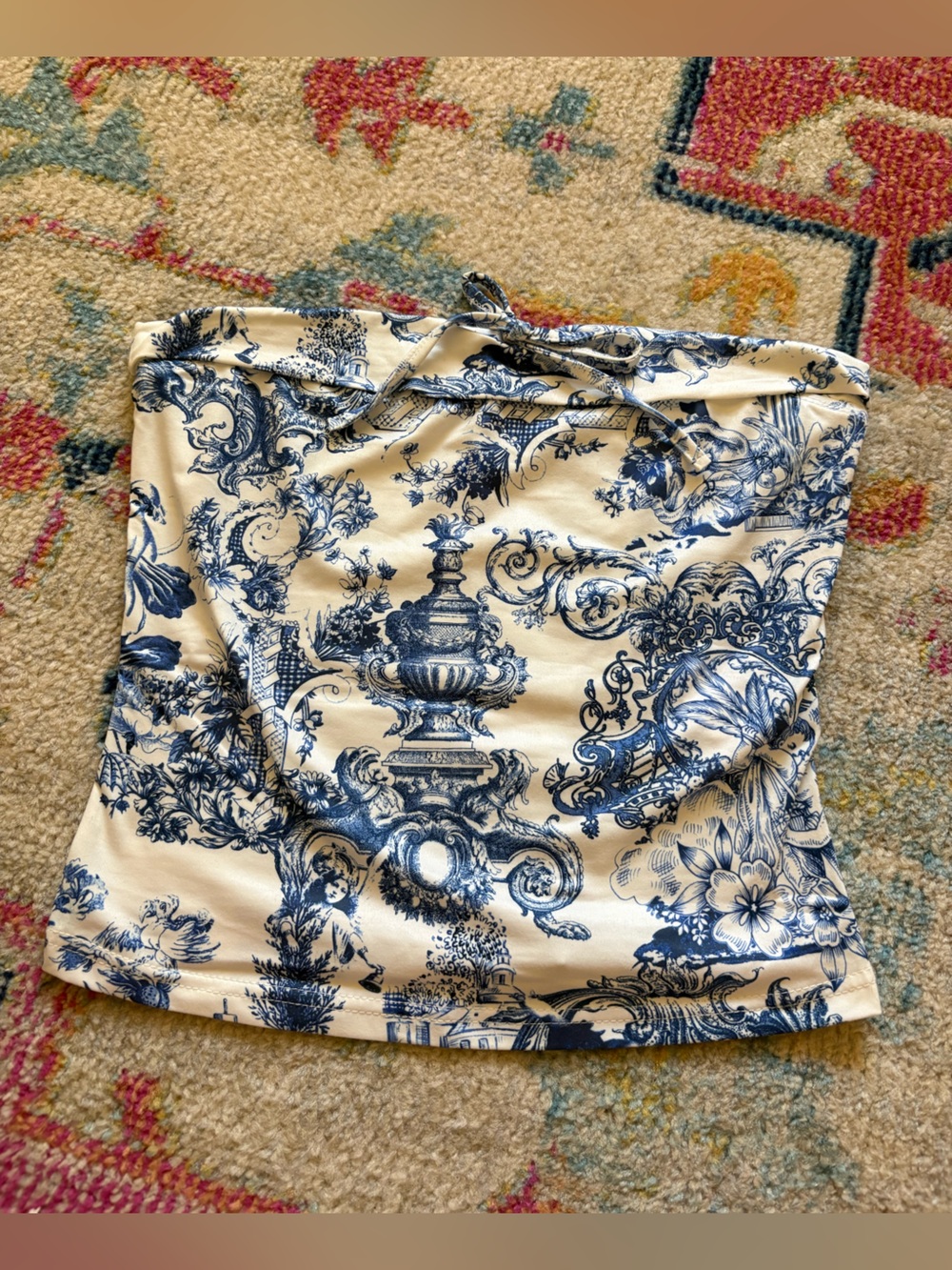 Shein Strapless Blue & White Toile Print Tube Top